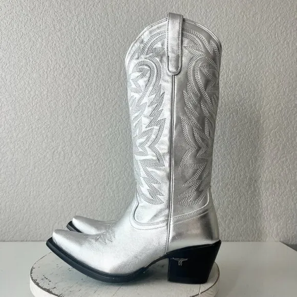Lane SMOKESHOW Womens Cowboy Boots 8 Silver Trail Western Cowgirl Mid Calf Tall