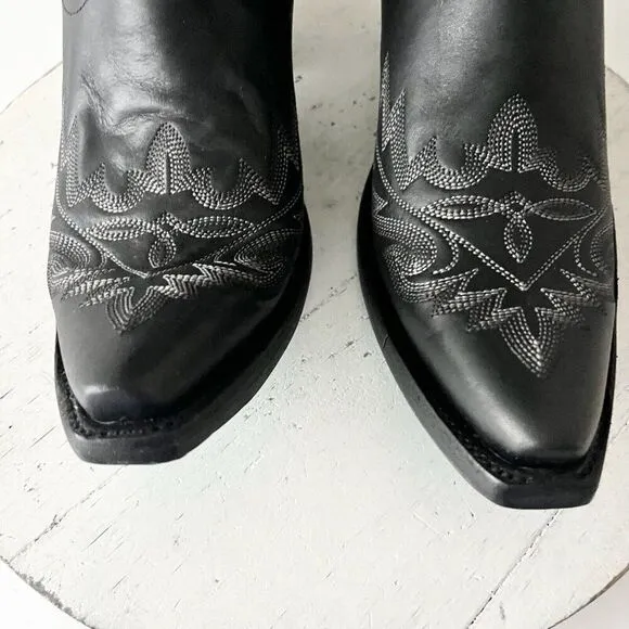 Lane LEXINGTON Womens Cowboy Boots 7.5 Black Leather Western Cowgirl Mid Calf