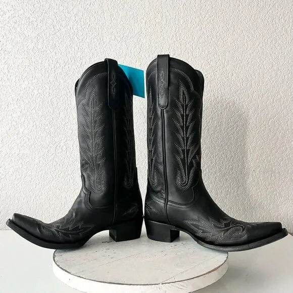 Lane LEXINGTON Womens Cowboy Boots 7.5 Black Leather Western Cowgirl Mid Calf