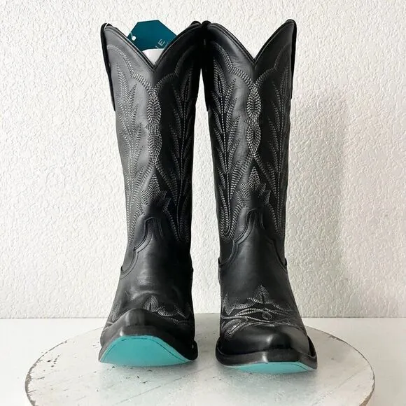 Lane LEXINGTON Womens Cowboy Boots 7.5 Black Leather Western Cowgirl Mid Calf