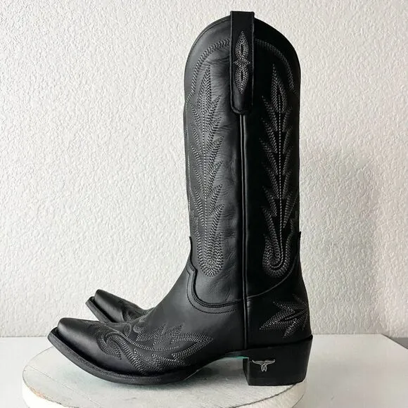 Lane LEXINGTON Womens Cowboy Boots 7.5 Black Leather Western Cowgirl Mid Calf