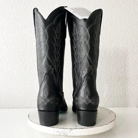 Lane LEXINGTON Womens Cowboy Boots 7.5 Black Leather Western Cowgirl Mid Calf