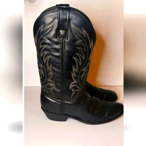 Laredo Boots 5740‎ Lea Vamp Fox western cowgirl boots  Black Leather Sz 7M #505