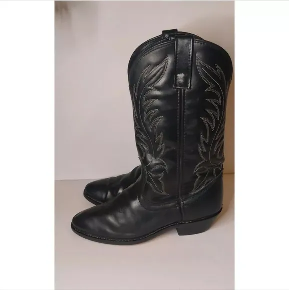 Laredo Boots 5740‎ Lea Vamp Fox western cowgirl boots  Black Leather Sz 7M #505