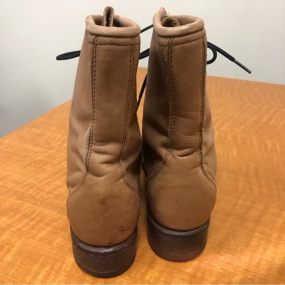 Laredo Western Packer Boots Mid Calf Lace Up Fringe Leather Tan vintage