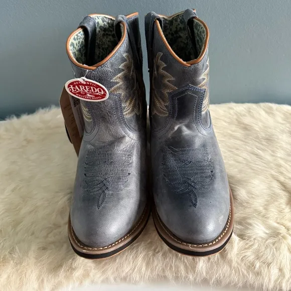 Laredo Women’s Navy Embroidered Round Toe Mid Calf Leather Western Boots