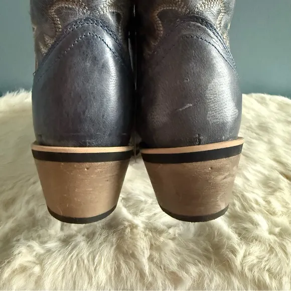 Laredo Women’s Navy Embroidered Round Toe Mid Calf Leather Western Boots