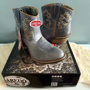 Laredo Women’s Navy Embroidered Round Toe Mid Calf Leather Western Boots