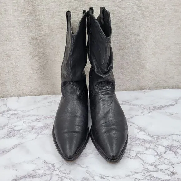 Laredo Vintage Mid Calf Black Leather Cowboy Boots Men's 9.5W
