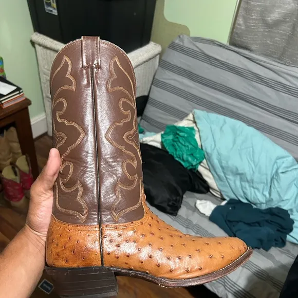 Larry Mahan Brown Full Quill Ostrich Boots