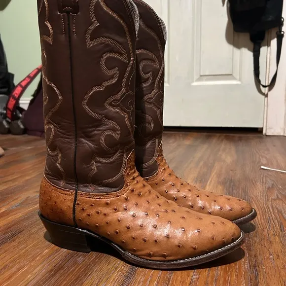 Larry Mahan Brown Full Quill Ostrich Boots