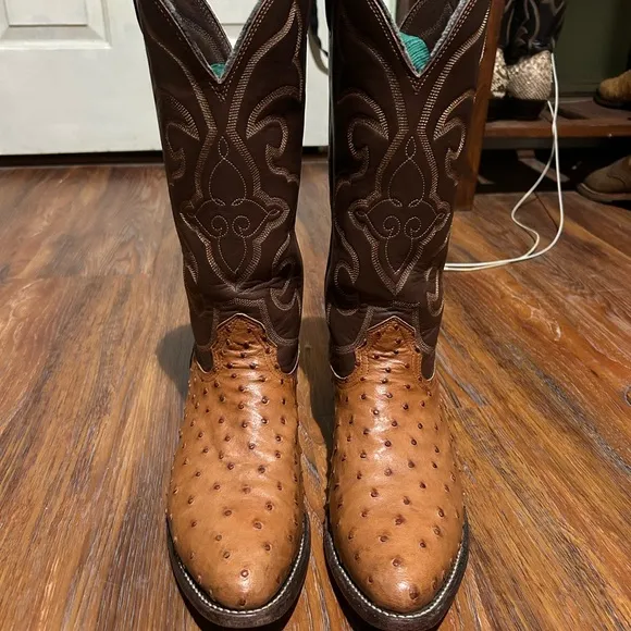 Larry Mahan Brown Full Quill Ostrich Boots