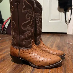 Larry Mahan Brown Full Quill Ostrich Boots