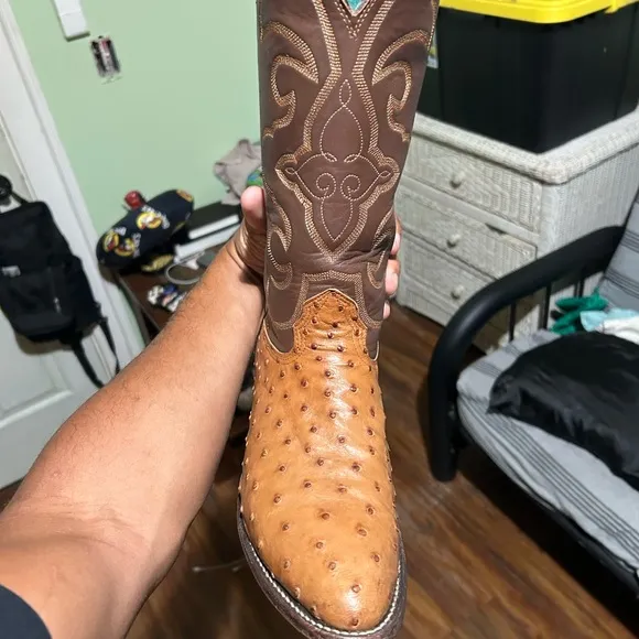 Larry Mahan Brown Full Quill Ostrich Boots