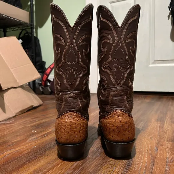 Larry Mahan Brown Full Quill Ostrich Boots