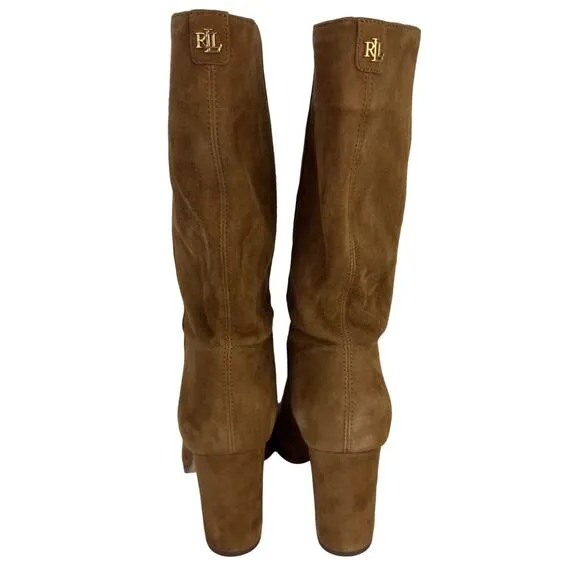 LAUREN RALPH LAUREN ARTIZAN II KIDSUEDE MID CALF BOOTS IN BROWN NWOB SIZE 6B