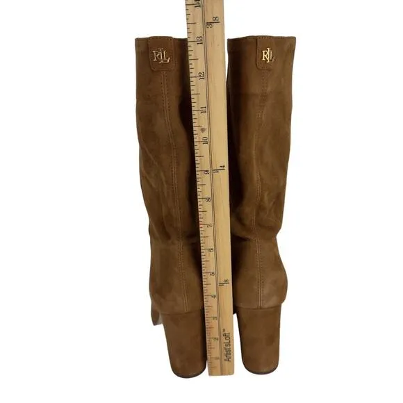 LAUREN RALPH LAUREN ARTIZAN II KIDSUEDE MID CALF BOOTS IN BROWN NWOB SIZE 6B