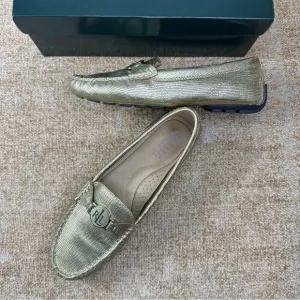 Lauren Ralph Lauren Carley Leather Gold /Lizard Driving Loafers Women’s Size 7