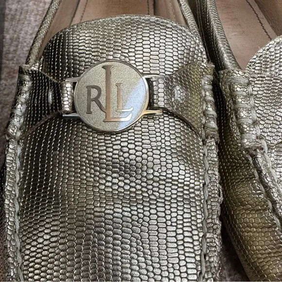 Lauren Ralph Lauren Carley Leather Gold /Lizard Driving Loafers Women’s Size 7