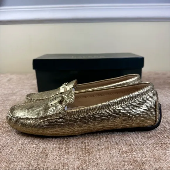 Lauren Ralph Lauren Carley Leather Gold /Lizard Driving Loafers Women’s Size 7