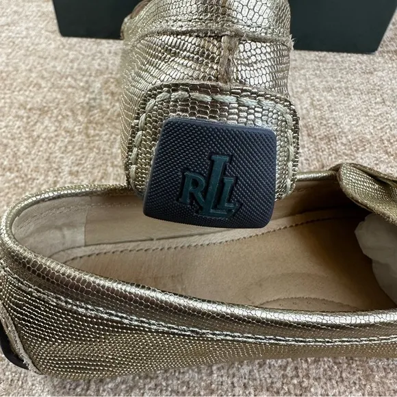 Lauren Ralph Lauren Carley Leather Gold /Lizard Driving Loafers Women’s Size 7