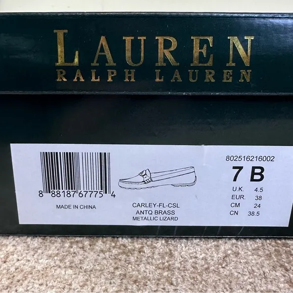 Lauren Ralph Lauren Carley Leather Gold /Lizard Driving Loafers Women’s Size 7