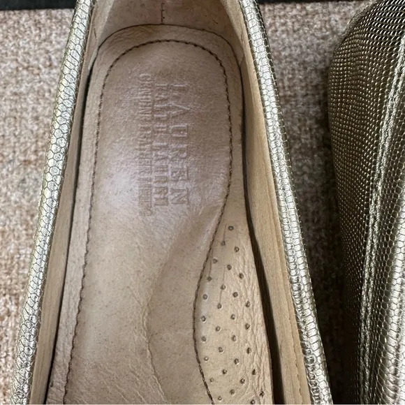 Lauren Ralph Lauren Carley Leather Gold /Lizard Driving Loafers Women’s Size 7