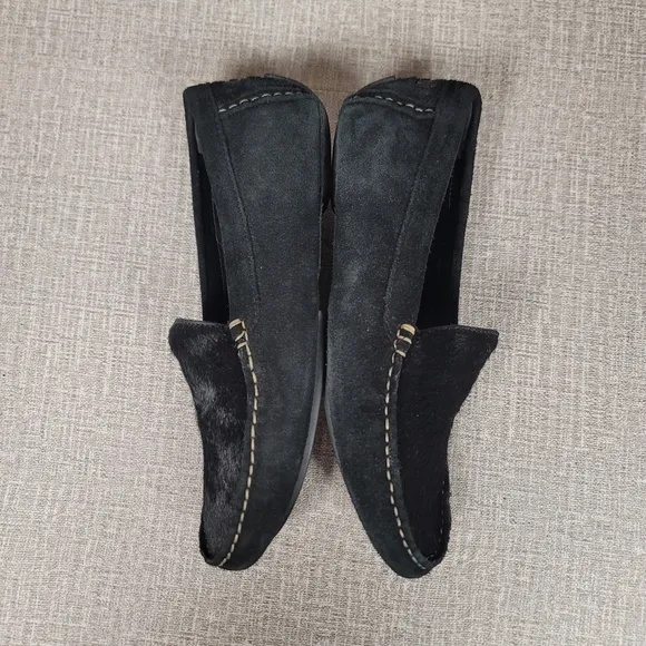 Lauren Ralph Lauren Driving Loafers Black Suede Calf Hair Moccasin Flat Size 6.5