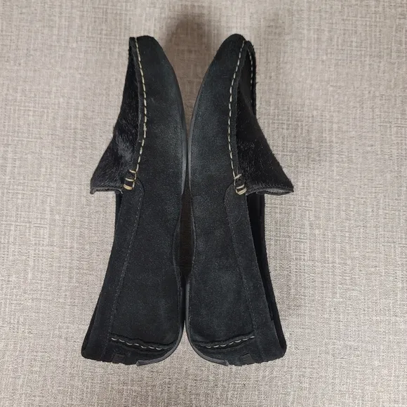 Lauren Ralph Lauren Driving Loafers Black Suede Calf Hair Moccasin Flat Size 6.5