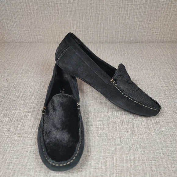 Lauren Ralph Lauren Driving Loafers Black Suede Calf Hair Moccasin Flat Size 6.5