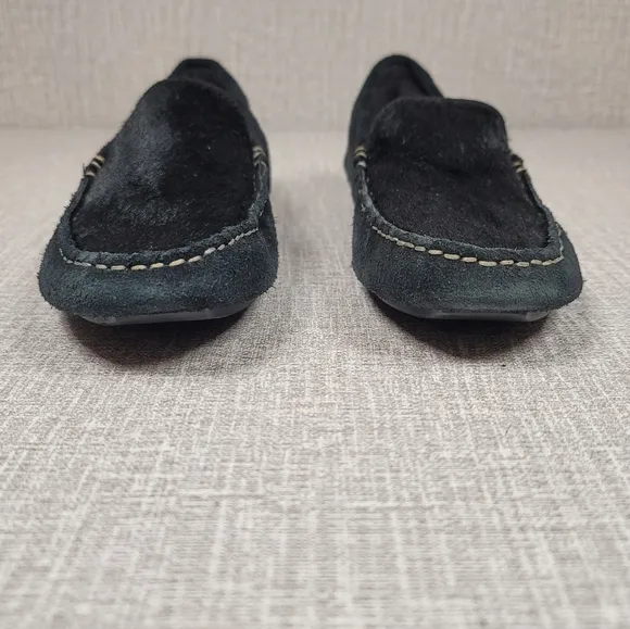 Lauren Ralph Lauren Driving Loafers Black Suede Calf Hair Moccasin Flat Size 6.5