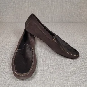 Lauren Ralph Lauren Driving Loafers Brown Suede Calf Hair Moccasin Flat Size 6.5