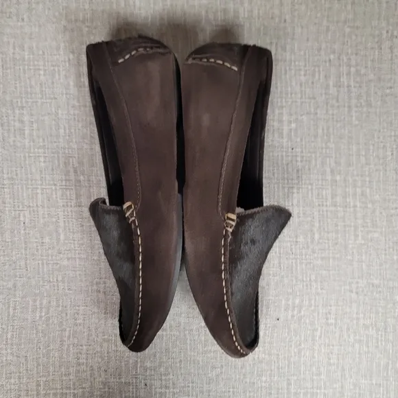 Lauren Ralph Lauren Driving Loafers Brown Suede Calf Hair Moccasin Flat Size 6.5