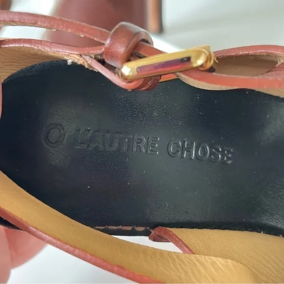 L’autre Chose Brown Leather Criss-Cross Sandle High Heel Clog Platform 7.5