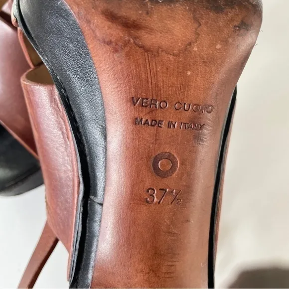 L’autre Chose Brown Leather Criss-Cross Sandle High Heel Clog Platform 7.5