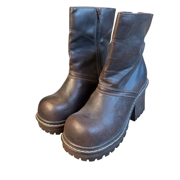 LEI Y2k Chunky Brown Ankle Boots Lugz Bratz Faux Leather 90s 8.5
