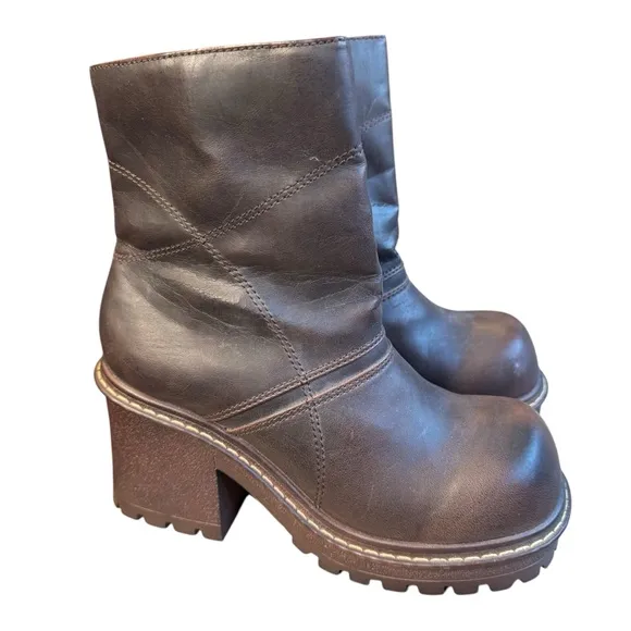 LEI Y2k Chunky Brown Ankle Boots Lugz Bratz Faux Leather 90s 8.5