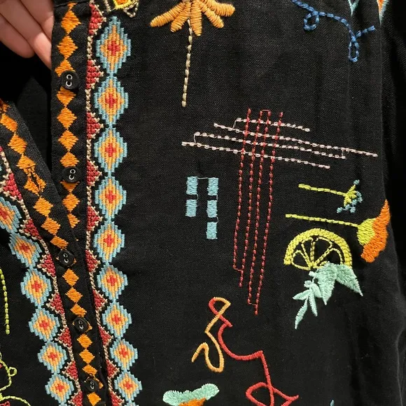 LEMONA DRESS Biya by Johnny Was Embroidered Cotton Black Dress Size Large