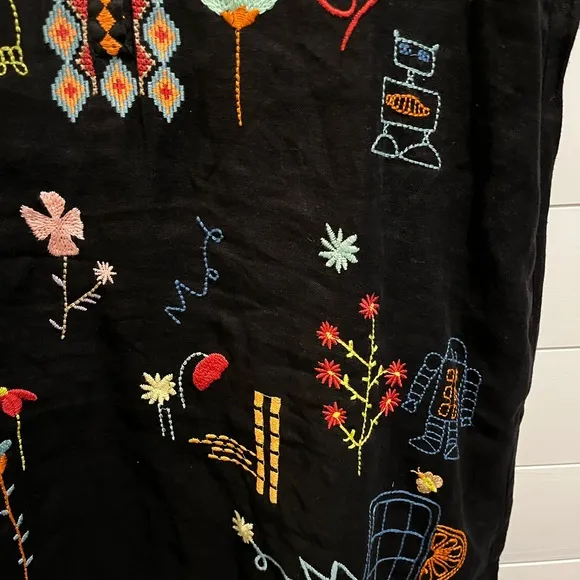 LEMONA DRESS Biya by Johnny Was Embroidered Cotton Black Dress Size Large