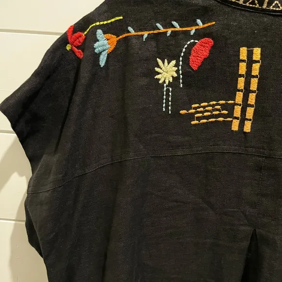 LEMONA DRESS Biya by Johnny Was Embroidered Cotton Black Dress Size Large