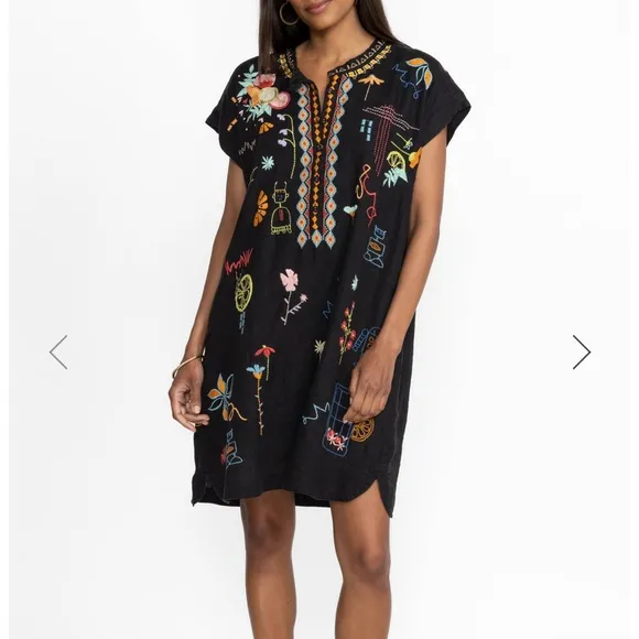 LEMONA DRESS Biya by Johnny Was Embroidered Cotton Black Dress Size Large