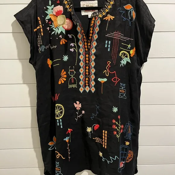 LEMONA DRESS Biya by Johnny Was Embroidered Cotton Black Dress Size Large