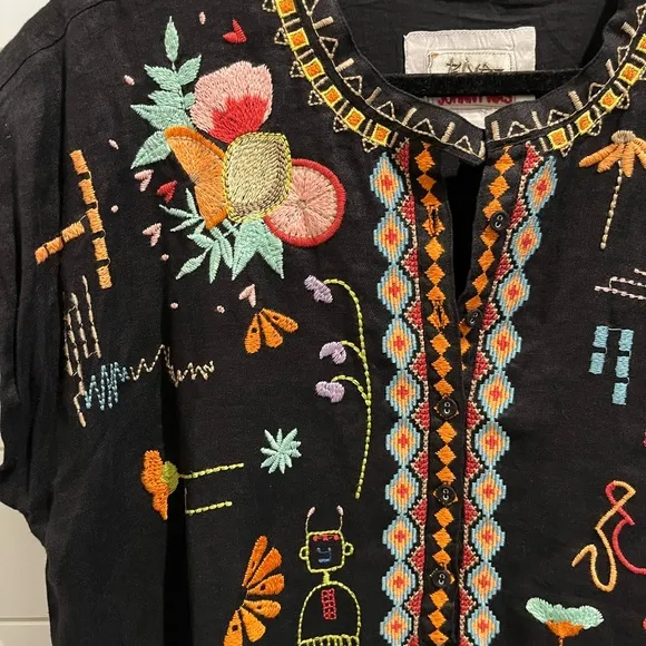 LEMONA DRESS Biya by Johnny Was Embroidered Cotton Black Dress Size Large