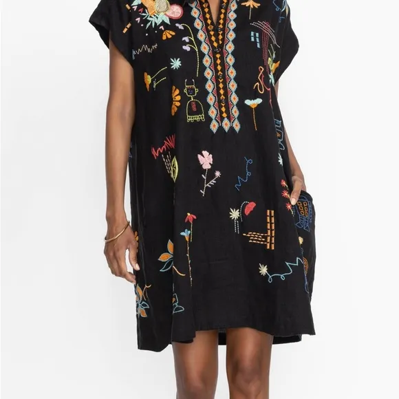 LEMONA DRESS Biya by Johnny Was Embroidered Cotton Black Dress Size Large