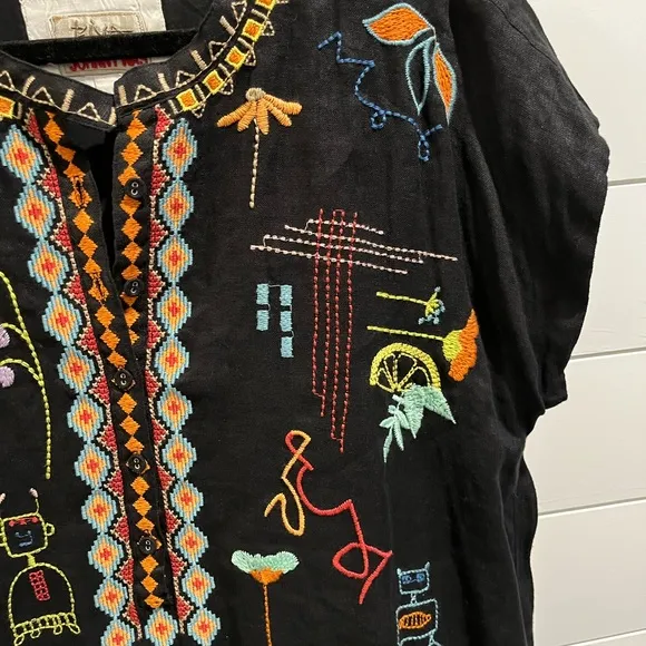 LEMONA DRESS Biya by Johnny Was Embroidered Cotton Black Dress Size Large