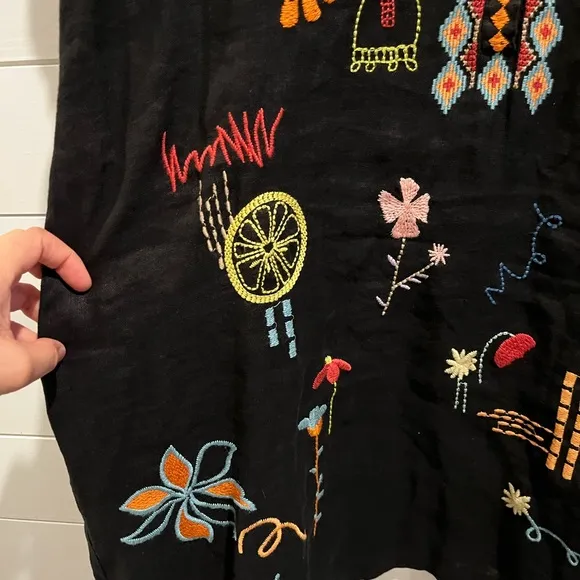 LEMONA DRESS Biya by Johnny Was Embroidered Cotton Black Dress Size Large