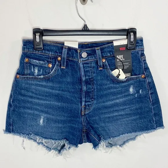 Levi’s Premium 501 High-Rise Distressed mini Shorts in Salsa Destiny Wash sz 27