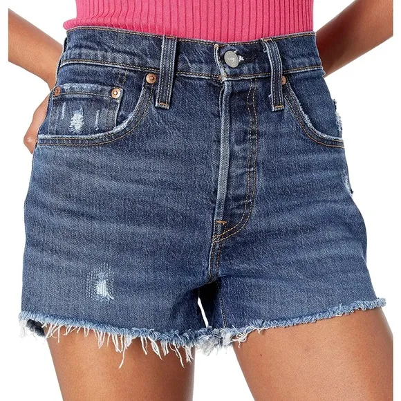Levi’s Premium 501 High-Rise Distressed mini Shorts in Salsa Destiny Wash sz 27