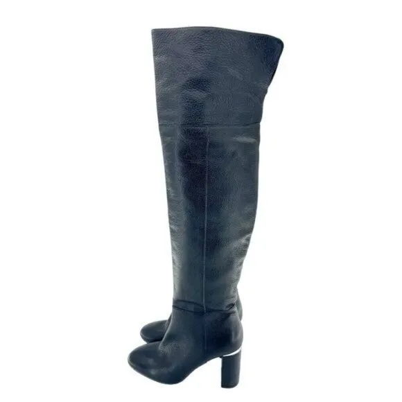 LEWIT Renata Black Leather Over the Knee Boots Block Heel 37.5 EU $395 NEW