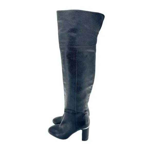 LEWIT Renata Black Leather Over the Knee Boots Block Heel 37.5 EU $395 NEW